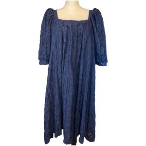 Maeve (Anthropologie) Navy Blue Eyelet Lace Shift Dress Loose Fit Size L